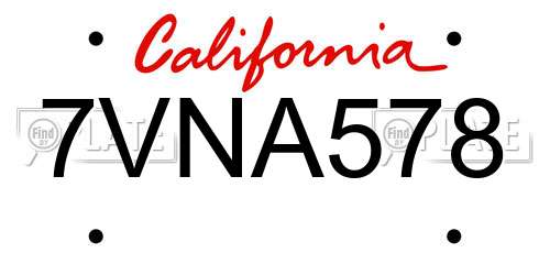 7VNA578 California License Plate