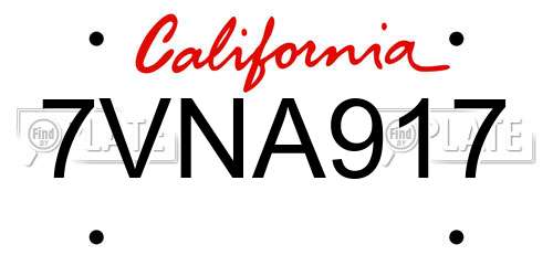 7VNA917 California License Plate