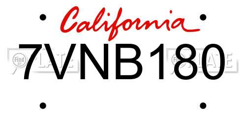 7VNB180 California License Plate