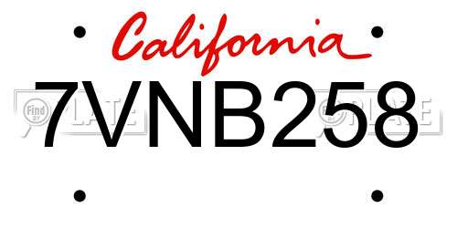 7VNB258 California License Plate