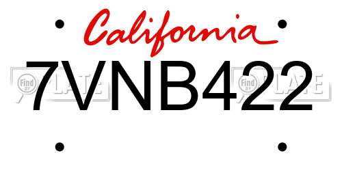 7VNB422 California License Plate