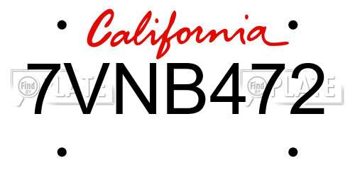 7VNB472 California License Plate