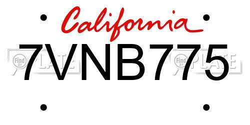 7VNB775 California License Plate