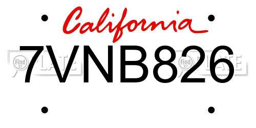 7VNB826 California License Plate