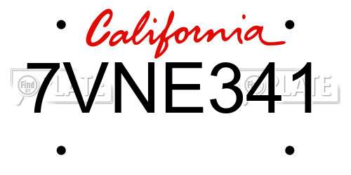 7VNE341 California License Plate