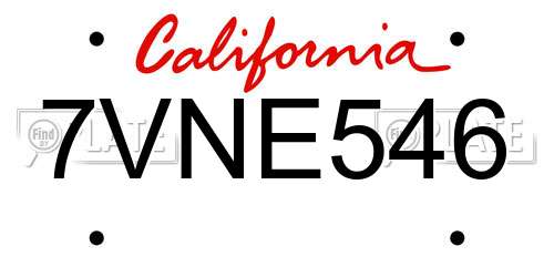 7VNE546 California License Plate