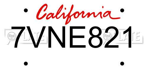7VNE821 California License Plate