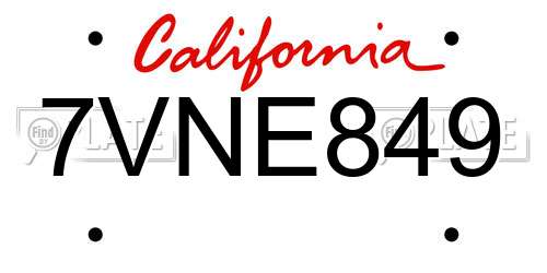 7VNE849 California License Plate