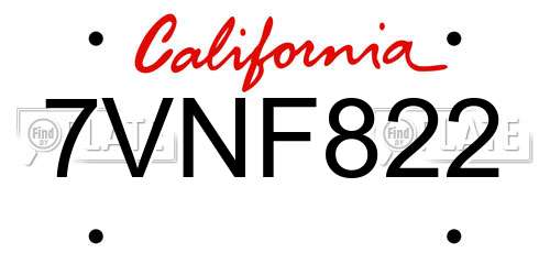 7VNF822 California License Plate