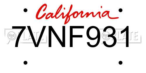 7VNF931 California License Plate