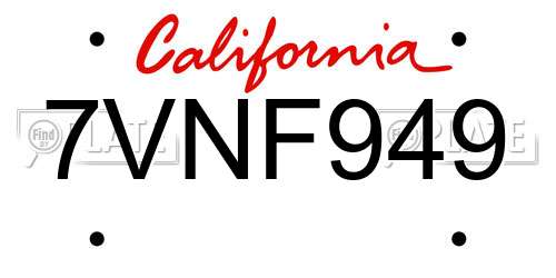 7VNF949 California License Plate