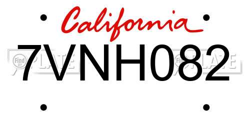 7VNH082 California License Plate