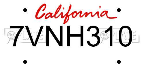 7VNH310 California License Plate