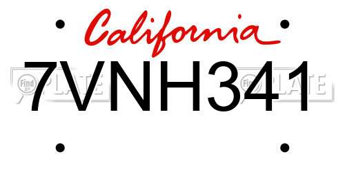 7VNH341 California License Plate