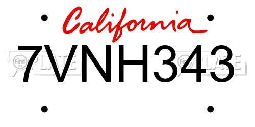 7VNH343 California License Plate