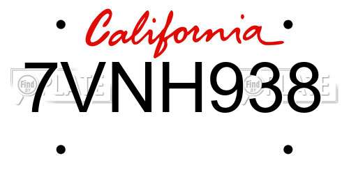 7VNH938 California License Plate