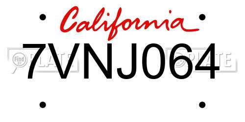 7VNJ064 California License Plate
