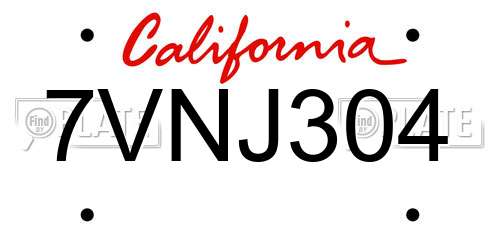7VNJ304 California License Plate
