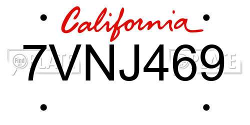7VNJ469 California License Plate