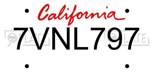 7VNL797 California License Plate