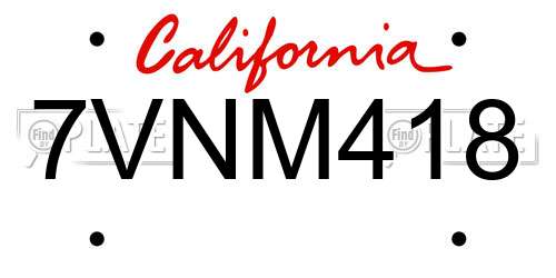 7VNM418 California License Plate