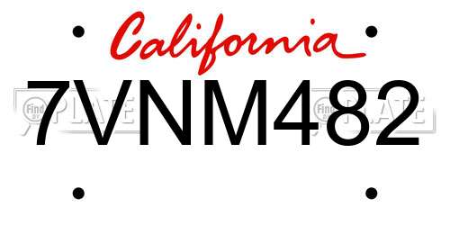 7VNM482 California License Plate