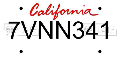 7VNN341 California License Plate