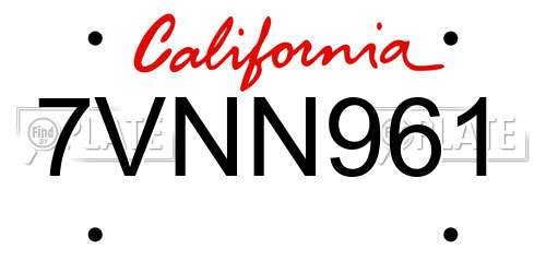 7VNN961 California License Plate
