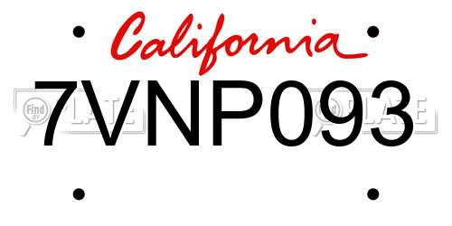 7VNP093 California License Plate