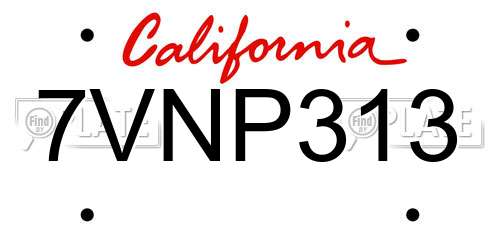 7VNP313 California License Plate