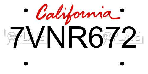 7VNR672 California License Plate