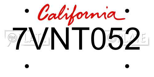 7VNT052 California License Plate