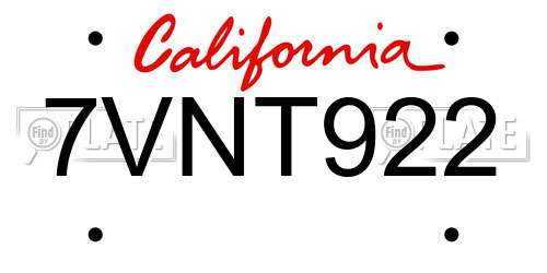7VNT922 California License Plate