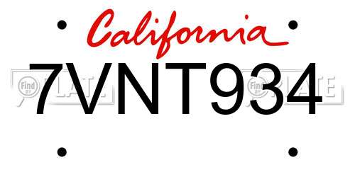 7VNT934 California License Plate