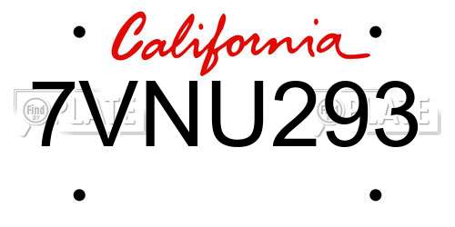 7VNU293 California License Plate