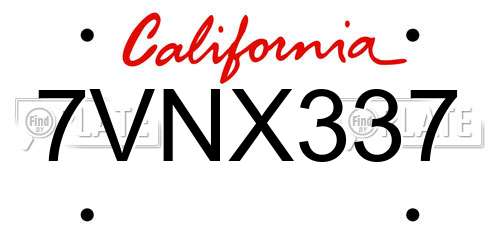 7VNX337 California License Plate