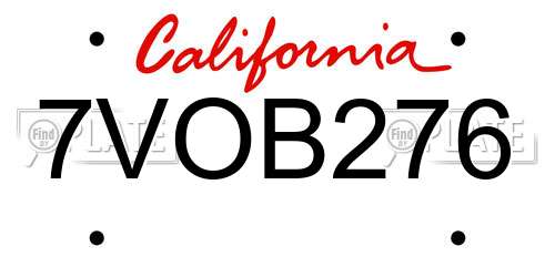 7VOB276 California License Plate