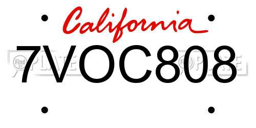 7VOC808 California License Plate