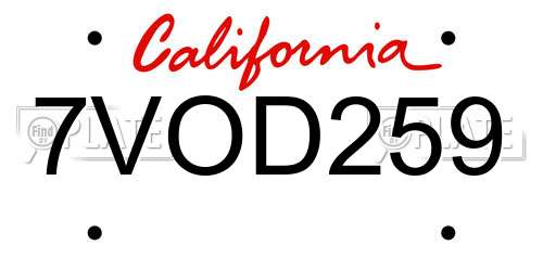 7VOD259 California License Plate