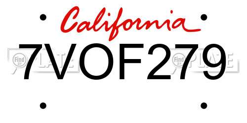 7VOF279 California License Plate