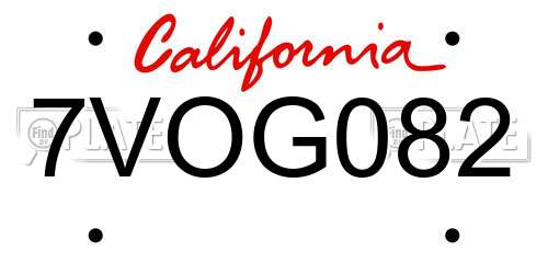 7VOG082 California License Plate