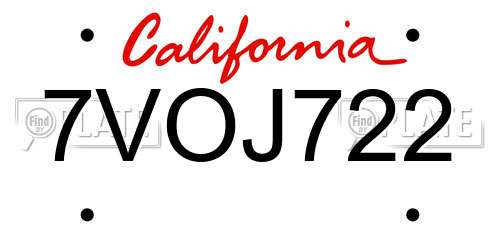 7VOJ722 California License Plate