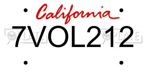 7VOL212 California License Plate