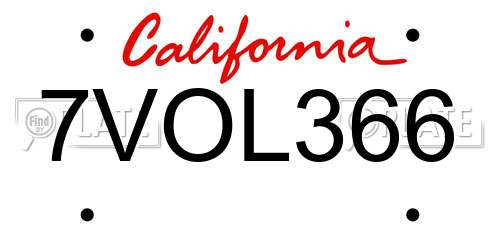 7VOL366 California License Plate