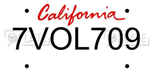 7VOL709 California License Plate