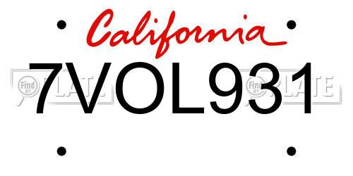 7VOL931 California License Plate