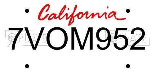 7VOM952 California License Plate
