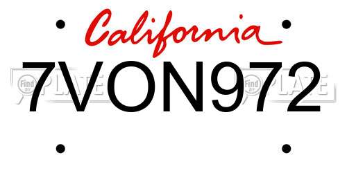 7VON972 California License Plate