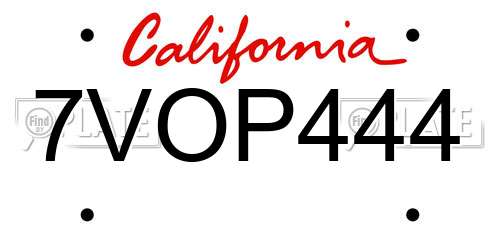 7VOP444 California License Plate