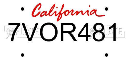 7VOR481 California License Plate